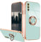 Compatible with Huawei P20 Pro Case Shockproof, Phone Case for Huawei P20 Pro with Stand Plating Rose Gold Edge Cases Soft Protective Case with Ring (Light Cyan)