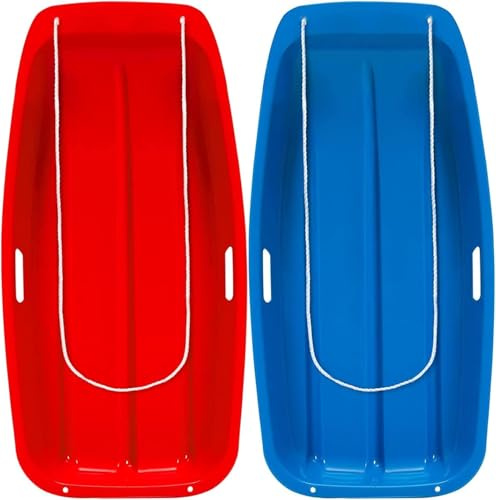 35 x 17 Lightning Snow Sled,2 Pack Plastic Toboggan Snow Sleds with 2 Handles and Pull Rope, Winter Snow Sleds for Adults (2 Pack)