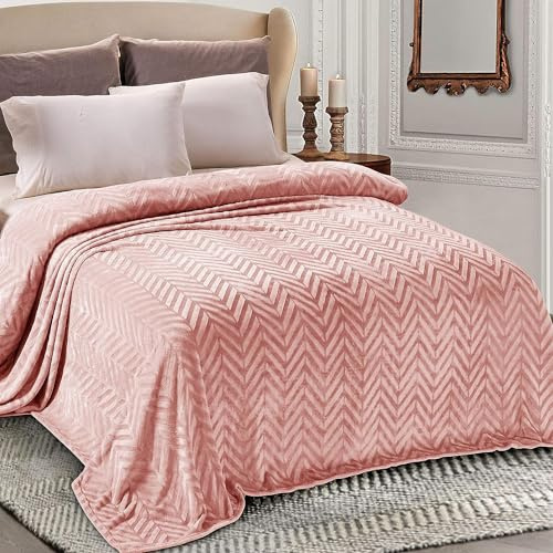 Whale Flotilla Coperta Pile Con Motivo Chevron, Calda Coperta per Divano e Letto in Flanella Morbida, Accogliente e Leggera per Tutte le Stagioni, 220 x 240 cm, Rosa