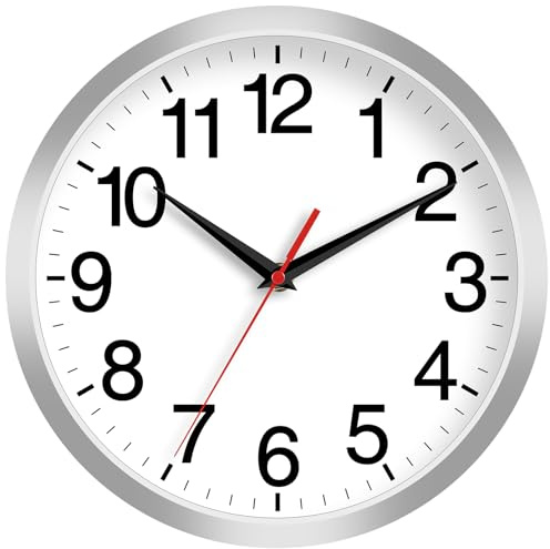 Rohioue Wall Clock Analog 8 Inch Silver Battery Operated Silent Clock