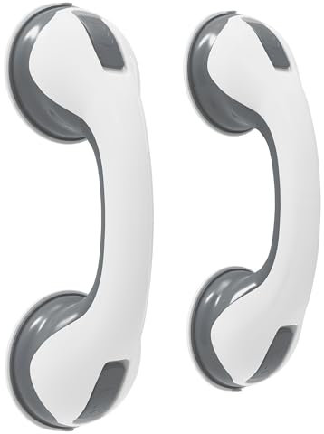 ZENO Grab Rails for Bathroom 2PCS | Support Grab Handle | Bathroom Grab Rails | Disability Aid Suitable for Bath & Shower | No Fixings Needed for Bathroom | Suction Cup Safety Handle (Grey & White)
