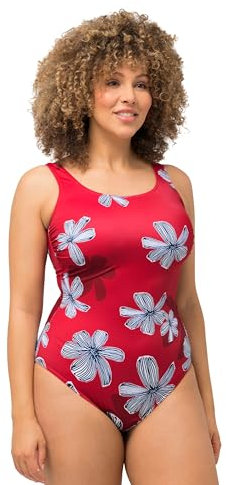 Ulla Popken Damen Alice, Softline, Blütenregen Badeanzug, Rot, 58-60 EU