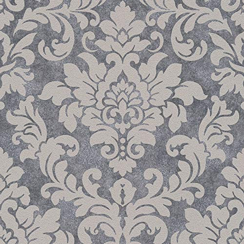 BRICOFLOR Papier peint baroque gris idéal chambre adulte Tapisserie grise pailleté style vintage Papier peint élégant avec ornements
