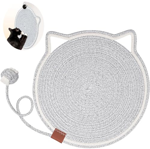 Cat Scratcher Mat, Natural Cotton Rope Cat Scratch Pad, 15.7'' Round Horizontal Floor Cat Scratching Pads for Indoor Cats, Cat Furniture Protector for Wall, Couch, Carpets, Sofas