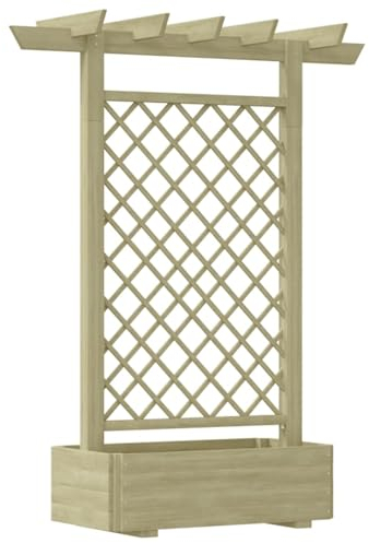 Homgoday Pergola mit Pflanzkasten Pergola mit Blumenkasten Rankhilfe Spalier Rankgitter Pflanzkübel Blumenkübel Gartenspalier für Kletterpflanzen Blumenkasten162x56x204 cm Holz