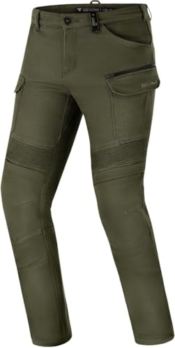 Shima Giro Pantalon Moto Hombre Protectores Airforce Homologado Ajustado Textile Cargo Urbano Pantalón Protección de Rodilla Ventilado Elástico Ropa de Verano (Masculinos, Khaki, 36/34)