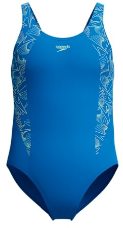 Speedo Girls Hyperboom Splice Muscleback Swimsuit | Swim Training |Chlorine Resistant | Quick Drying | Stretch Fabric | Comfort Fit Swimwear, Lagoon Blue/Celeste, 13-14