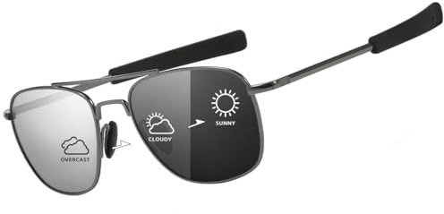 SUNGAIT Polarised Photochromic Sunglasses for Men: Military Style Pilot Glasses UV400 Protection SGT285QBS-UK