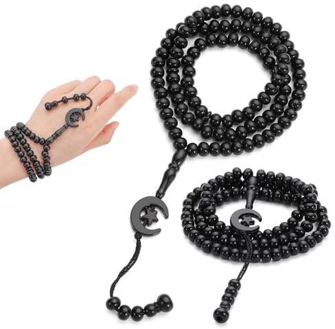 2 st muslimska bönpärlor Tasbih 99 pärlor Allah & Muhammad - Svart | 31,5 cm längd islamisk bönpärlor radband muslimsk islam Misbaha Tasbeeh 99 halsband för män och kvinnor