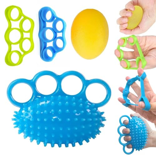 Set de Pelotas de Entrenamiento de Mano 4 Piezas, Entrenador de Dedos, Pelotas Antiestrés para Terapia de Mano, Ejercicios para Artrosis, Fortalecimiento de Agarre y Alivio del Estrés