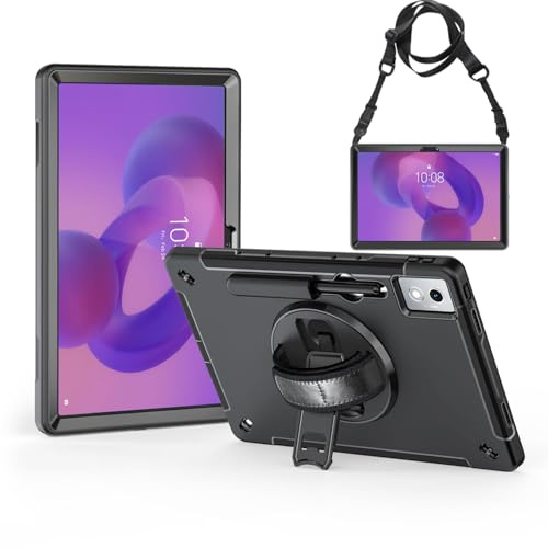 Junfire Funda resistente para Lenovo Idea Tab Pro (12,7 pulgadas) 2025, funda a prueba de golpes con soporte giratorio, correa de mano, correa de hombro y soporte para bolígrafo compatible con modelo