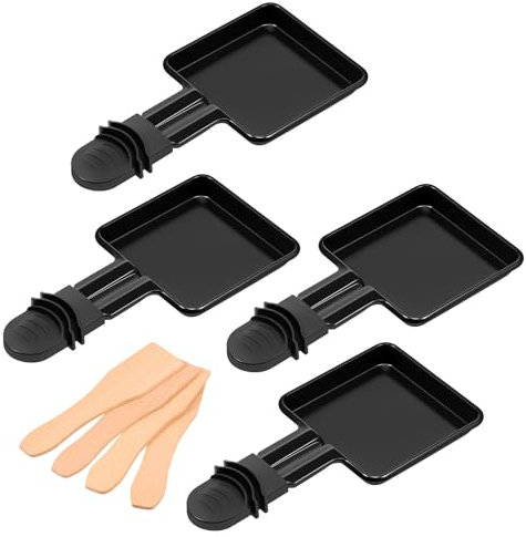 BAODBF Lot de 4 poêlons à raclette antiadhésifs, mini poêle à raclette avec 4 petites pelles, poêlons à raclette de rechange pour fromage, légumes grillés, mini burgers (A)
