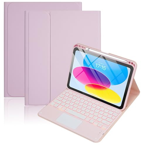 JZCZMCE Étui Clavier pour iPad (A16) 11e/10e Génération, Étui Clavier Détachable Rétroéclairé 7 Couleurs avec Porte-Crayon pour iPad A16 11 Pouces 2025 10e Génération 10,9 Pouces 2022,Rose