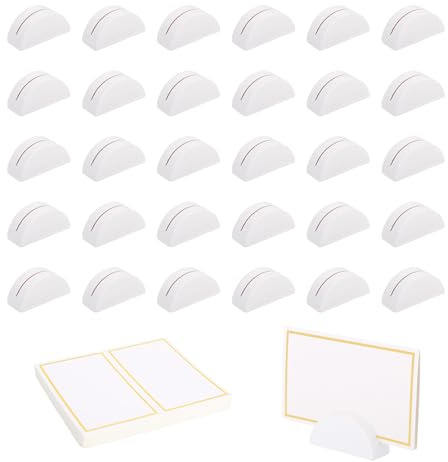 Goktvai 30pz Supporti per Numeri da Tavolo Legno, Semicircolari Portanumero da Tavolo con 60 Segnaposto Portafoto Menù Supporto per Matrimoni Ristoranti Banchetti Feste Compleanno (Bianco)