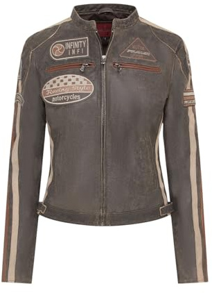 Infinity Leather Femmes cuir Décontracté Veste de moto de course avec badges