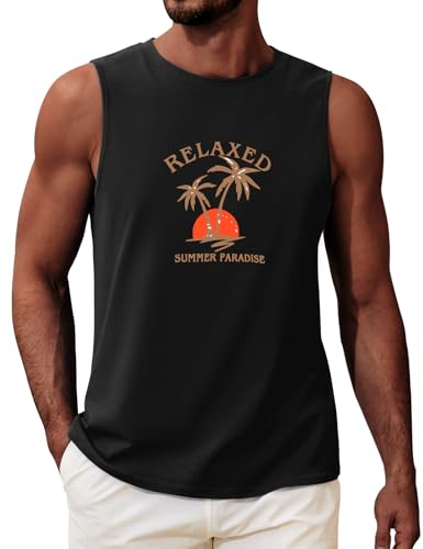 heekpek Camiseta sin Mangas Hombre Camisetas Tirantes Algodón Transpirable Estampado Hawái Tank Top Playa Deporte Gym Gimnasio Fitness, Negro 2#, L