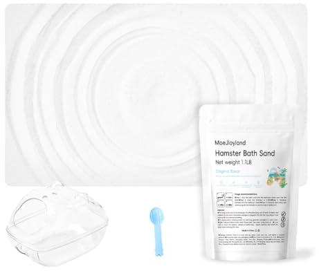 MoeJoyland Hamster Sand Bath - Whit Fine Sand Hamster Bedding Reptile Silica Sand Gerbil Hideout for Hamster Chinchillas Gerbil Small Animals Small Pets (White, 1.1 lb + M Hamster Bathtub + Scoop)
