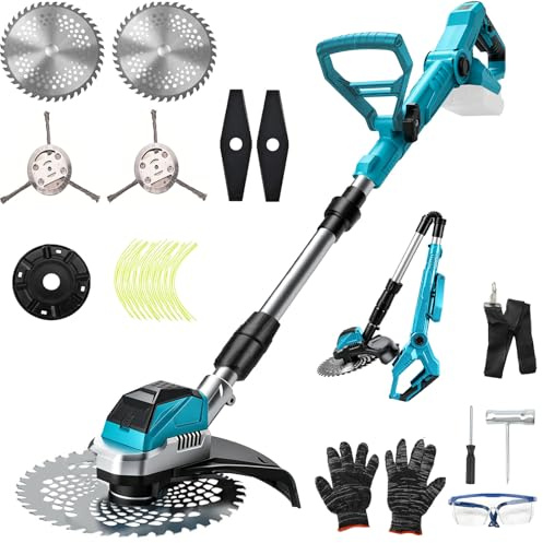 panthem Batteridriven grästrimmer kantklippare röjsåg för Makita 18V (utan batterier), 4 i 1 ogräsborste metallblad och tråd, justerbart huvud gräsklippare teleskophandtag borstlös motor