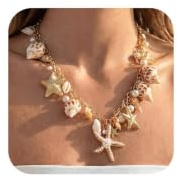 Xecamuvila Shell Starfish Necklace, Vintage Beach Jewelry & Costume Jewellery for Women, Gold Plated Boho Pendant
