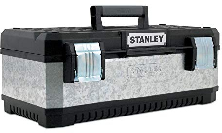 STANLEY Galvanised Toolbox with Heavy Duty Metal Latch, Portable Tote Tray for Tools and Small Parts, 23 inch, 1-95-619