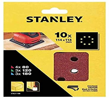 STANLEY - 10 Feuilles Abrasifs Perforées - STA31108-XJ, Moyen