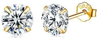 SNORSO Boucles d'oreilles Femme en Argent 925 Avec Zircone Cubique, Clous d'oreilles Rondes Couleur Argent/Or jaune/Or Rose, Diamètre 3mm/ 4mm /5mm/6mm