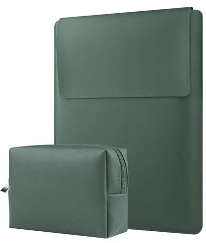 HoYiXi 13 14 Inch Laptop Sleeve Case Waterproof Leather Case with Adjustable Stand Compatible with MacBook Pro 14 2021 MacBook Air 13 M1 M2 2022-2018 MacBook Pro 13 M2 2022-2016, Sleeve Pouch Green