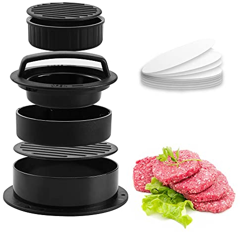 Hamburger Press Patty Maker, 3 in 1 Non-Stick Burger Press with 100 Pcs Wax Paper Making Perfect Shaped Burgers