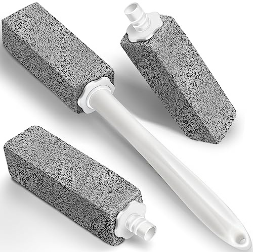 MARYTON Pumice Stone Toilet Bowl Cleaner with Extra Long Handle,Replaceable Design, 1 Handle, 3 Stones Refills,Also Cleaning Limescale Deposits, Mildew & Grills, Tiles, Grout & Pools