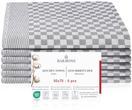 BARBONS 6er Geschirrtücher Baumwolle 50x70 cm - 240 g/m² 85 g Geschirrhandtücher Geschirrtuch Küchentücher Geschirrtuch Trockentücher Küchenhandtücher Geschirrhandtuch (Karo, 6er,50x70cm)