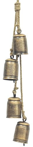 KI Store Cylinder Metal Bell Cluster 4pcs Cow Bells on Jute Rope for Christmas Fireplace Mantel Garland Wreath Porch Towel Ladder Wall Hanging Decor 72CM