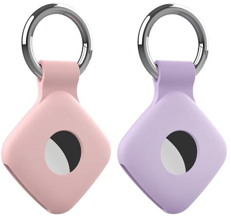 2 Pack Holder Case Compatible with Tile Mate 2022 2024 Tracker, Anti-Scratch Finder Protective Cover for Tile Tracker with Key Ring, Silicone Tile Keychain for Pets, Keys,Bags(Pink Purple)