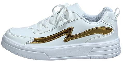 Hanraz Schuhe Gold, Glitzer Sneaker Damen Elegante Y2K Pailletten Glitzerstiefel Plateau Festliche Glitzerschuhe Lackschuhe 80Er Bequem
