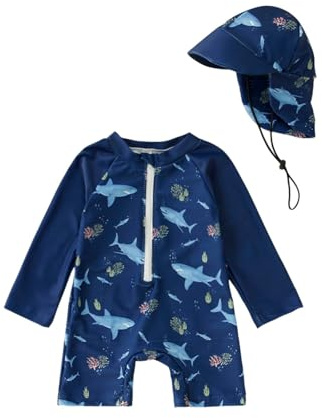 Costume da Bagno Intero per Bambini con Cappello da Sole UPF 5+ Protettivo in Neoprene Solare Muta Surf Set Manica Lunga con Cerniera Completa Costume Piscina Swimsuit(Z1-Blue, 4572 Years)