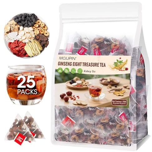25 Packs Ginseng Eight Treasure Tea (250g), 100% Natural Herbal Tea Blend with Roots and Berries for Men and Women, Traditional Formulation for Daily Wellness & Refreshment