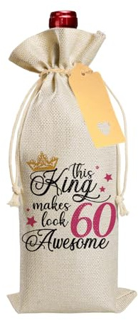 60th Birthday Gifts for Men, Drawstring Wine Gift Bag with Label and Rope, Funny 60th Birthday Wine Bag Gifts for Party Decorative, Best Friend, Fathers, Brotherly, Men Personalised Birthdays Gift