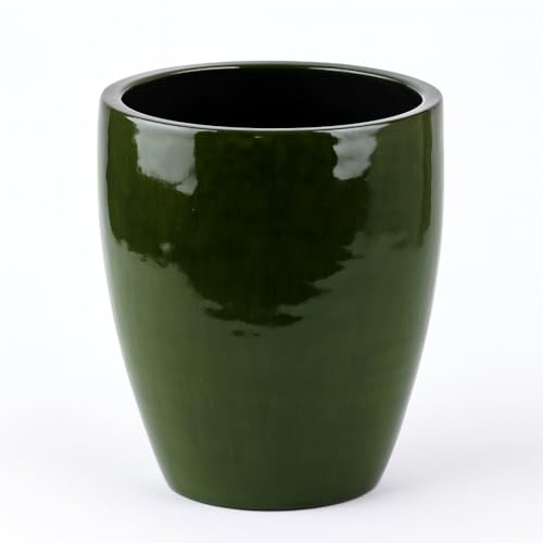 Vaso Tondo Grande In Ceramica Smaltata Verde, Dimensioni Assortite, Cachepot Decorativo Per Piante Da Interno Ed Esterno, Ideale Per Giardino, Terrazzo, Ingresso, Hotel, Ristoranti (Verde, 45,5x58 cm)