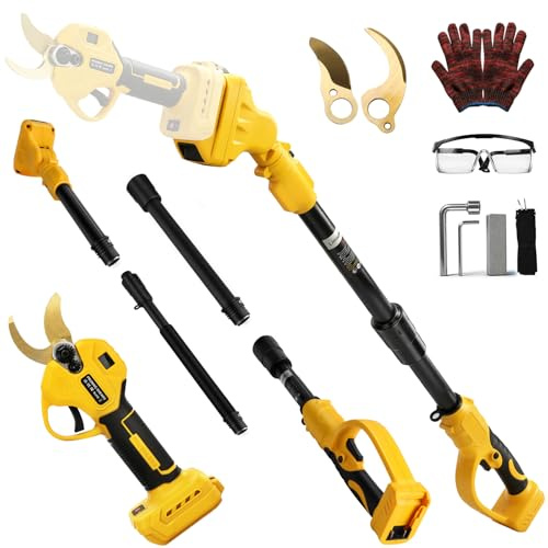 Electric Pruning Shears Cordless Secateurs with 2m Long Reach Telescopic Pole Compatible with Dewalt 18V 20V (not Included), Professional Pruner Scissors 45mm Battery Garden Pruners Long Reach
