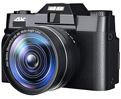 Videokamera, Makroobjektiv 48MP AF-kamera for fotografering 16X vidvinkel 4K-videokamera Streaming webbkamera vändskärm Videoinspelare(128G TF Card,With 2 Lens-04)