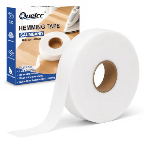 Quelcc Hemming Tape 40 Metres 60GSM No Sew Iron on Hem Tape Wonder White Web Fabric Adhesive Tape Extra Strong Fusible Bonding Web for Clothes Curtains DIY Crafts Easy Quick Fix
