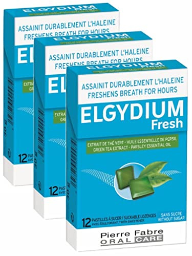 Alibi - Elgydium pocket Assainit durablement l'haleine Pour une haleine PURE et SÛRE - Extrait de thé vert et d'huile essentielle de persil - Lot de 3 boites de 12 Pastilles à sucer