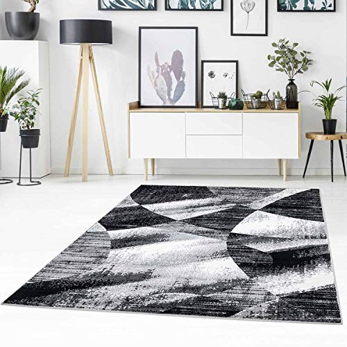 carpet city Teppich Flachflor Modern mit abstrakten Muster, meliert, Patchwork-Look in Schwarz, Grau für Wohnzimmer (80/150 cm)