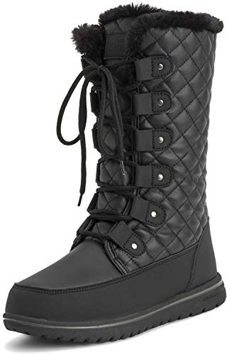 Donna Alto Durevole Pelliccia Ecologica Inverno Pioggia La Neve Impermeabile All'Aperto Vitello Stivali - 7 - BLK40 AYC0533
