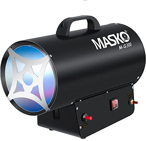 Masko® Calentador de Gas Cañón para Construcción, Radiante, Generador de Aire Caliente con Manguera y Reductor de Presión, Negro 30 KW