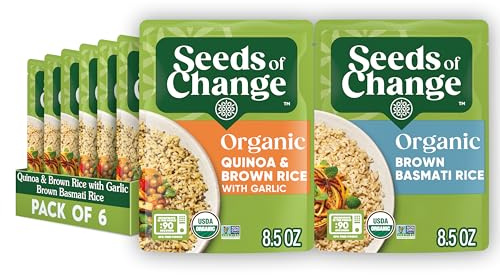 SEEDS OF CHANGE Organic Rice Variety Pack Quinoa and Brown Rice with Garlic & Whole Grain Brown Basmati Rice 8.5 oz. (Pack of 6)