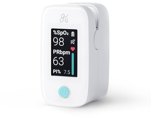 Greater Goods Finger Pulse Oximeter, Blood Oxygen Meter, Measures SpO2, Heart Rate, and PI, Includes Batteries & Lanyard