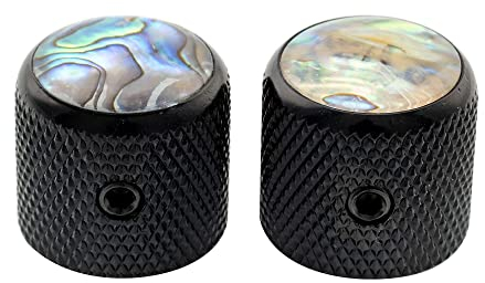 Musiclily Pro 1/4 Zoll Stahl Abalone Oberfläche Dome Potiknöpf mit Schraubbar Universal Passende Knobs für E-Gitarre und Bass, Schwarz (2er Set)