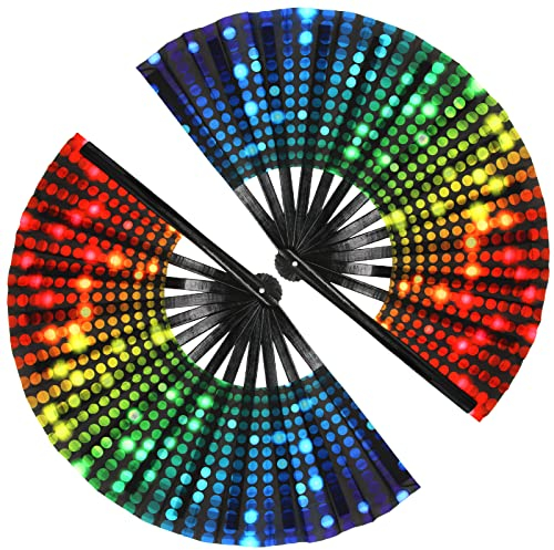 Hananona 2 abanicos plegables coloridos de mano, decoración de fiesta, abanicos plegables de mano para mujeres y hombres (luz de neón)
