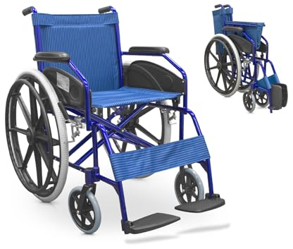 QUIRUMED Klapprollstuhl, Modell Easy Ultralight, Aluminiumstruktur, leicht, kompakt, Blaue Farbe, manuelle Bremse, für ältere Menschen, für Behinderte