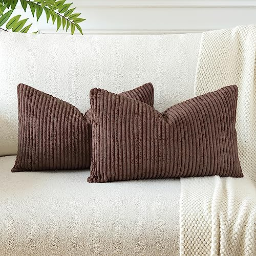 JOTOM 2er Set Cord Kissenbezüge Kissenhülle Dekorative Zierkissen Sofakissen Couchkissen Dekokissen Kissenbezug Deko Kissenhülle für Sofa Wohnzimmer 40x60cm Braun